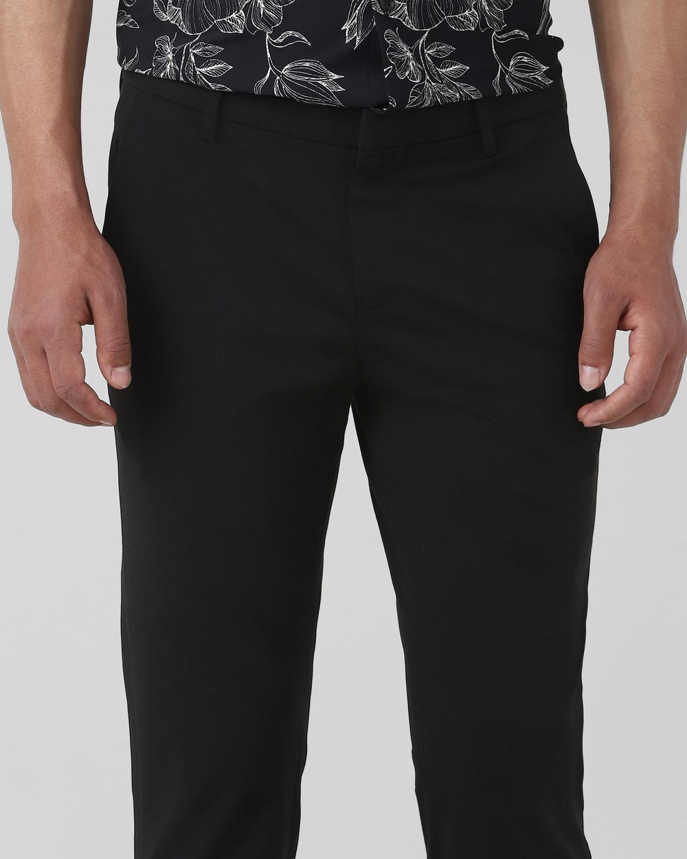 Black Ankle Length Jersey Flat Front Pants