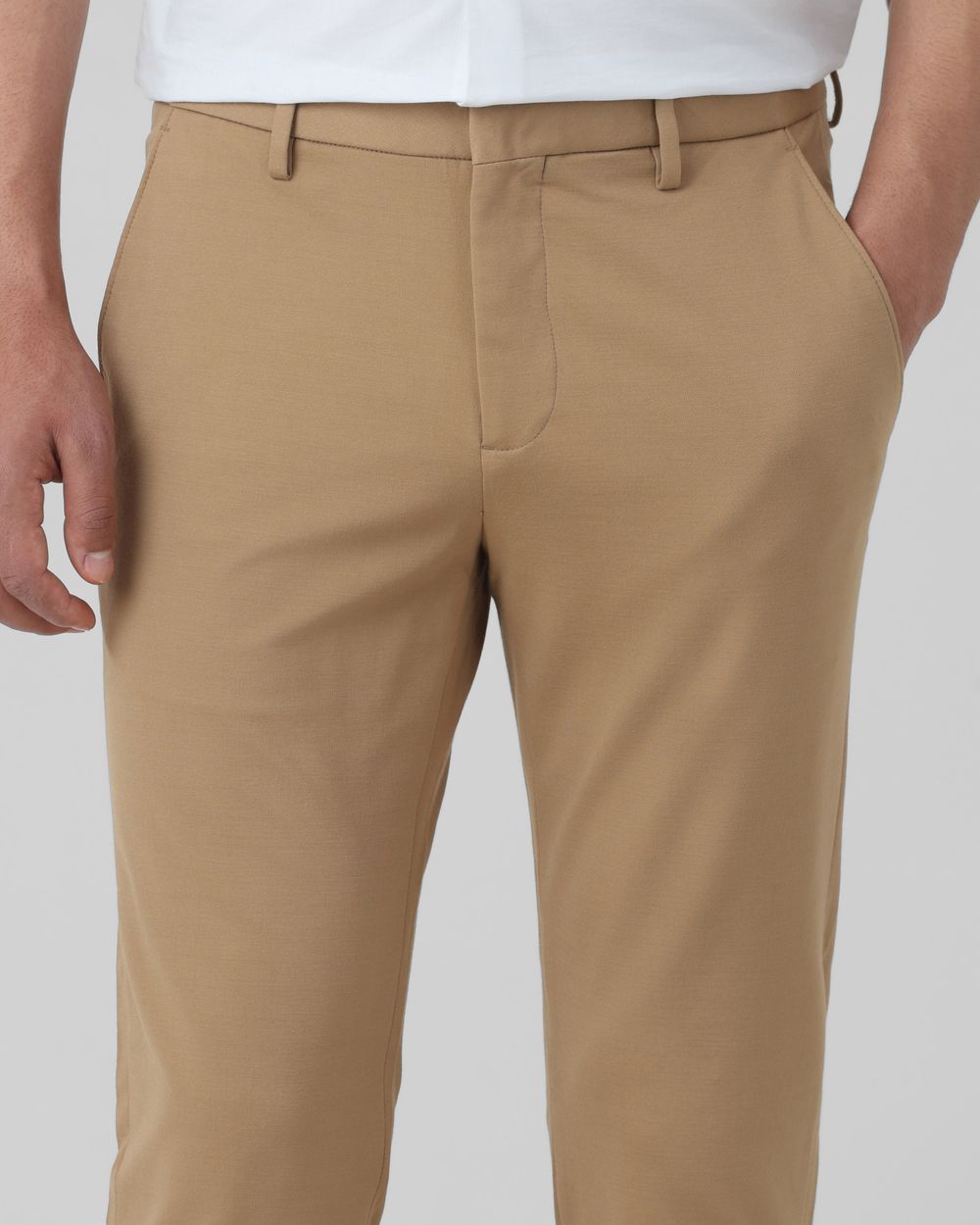 Khaki Ankle Length Jersey Flat Front Pants