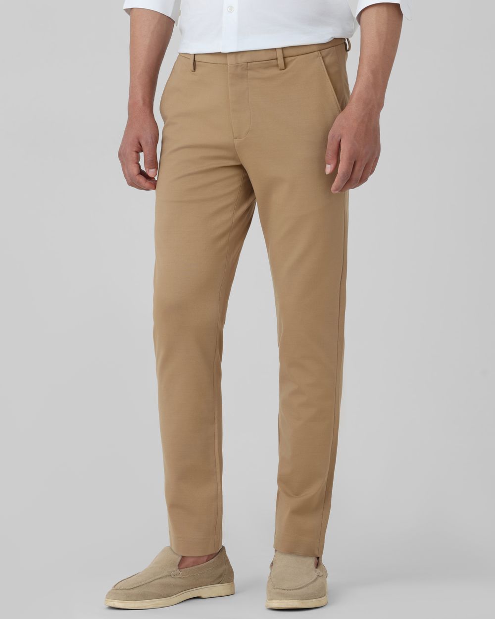 Khaki Ankle Length Jersey Flat Front Pants