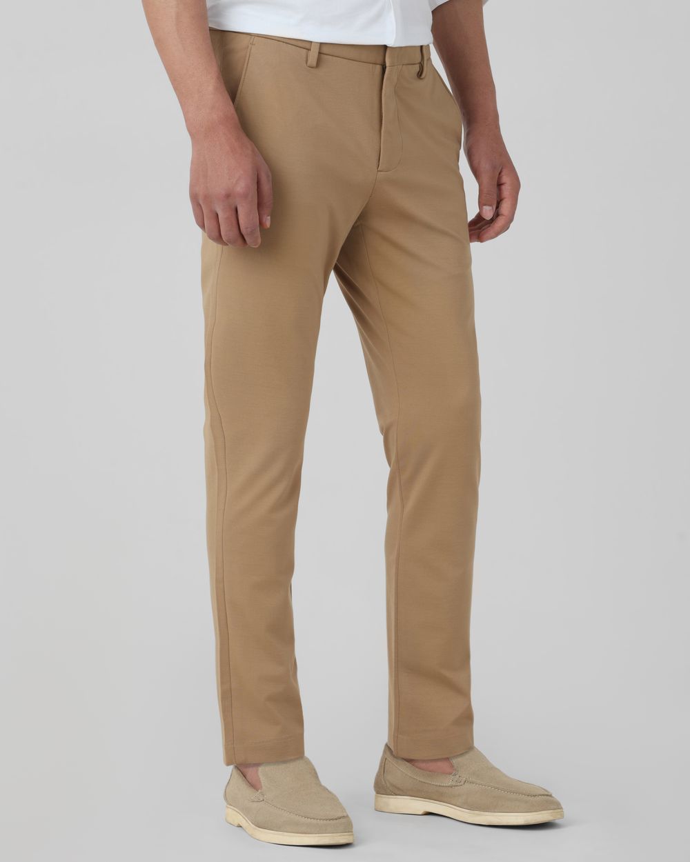 Khaki Ankle Length Jersey Flat Front Pants