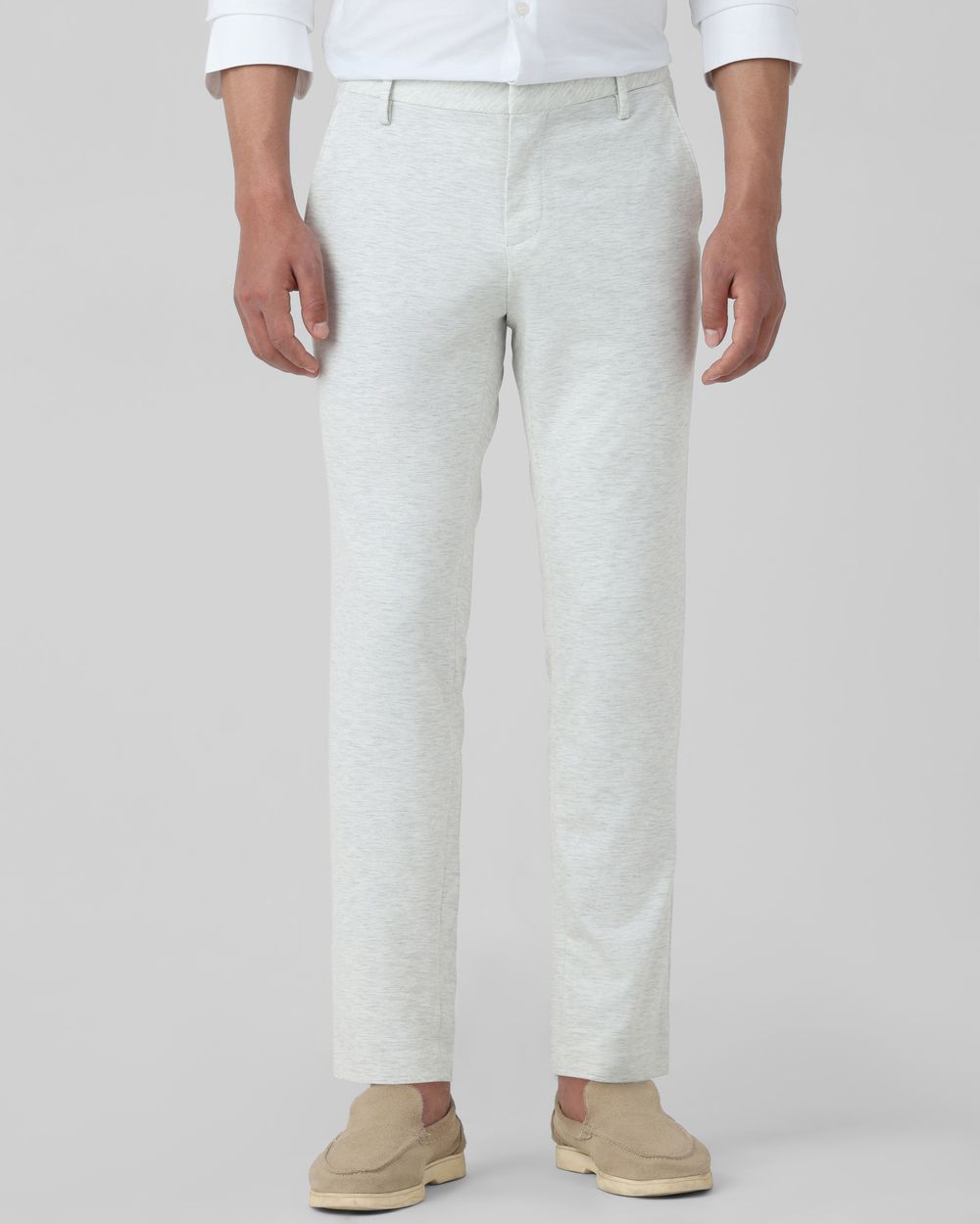 Light Grey Ankle Length Jersey Flat Front Pants