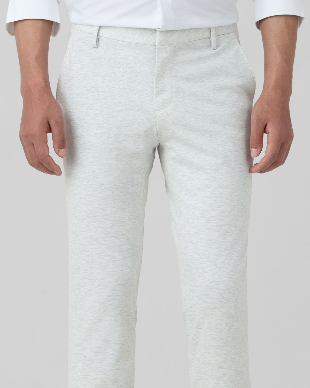 Light Grey Ankle Length Jersey Flat Front Pants