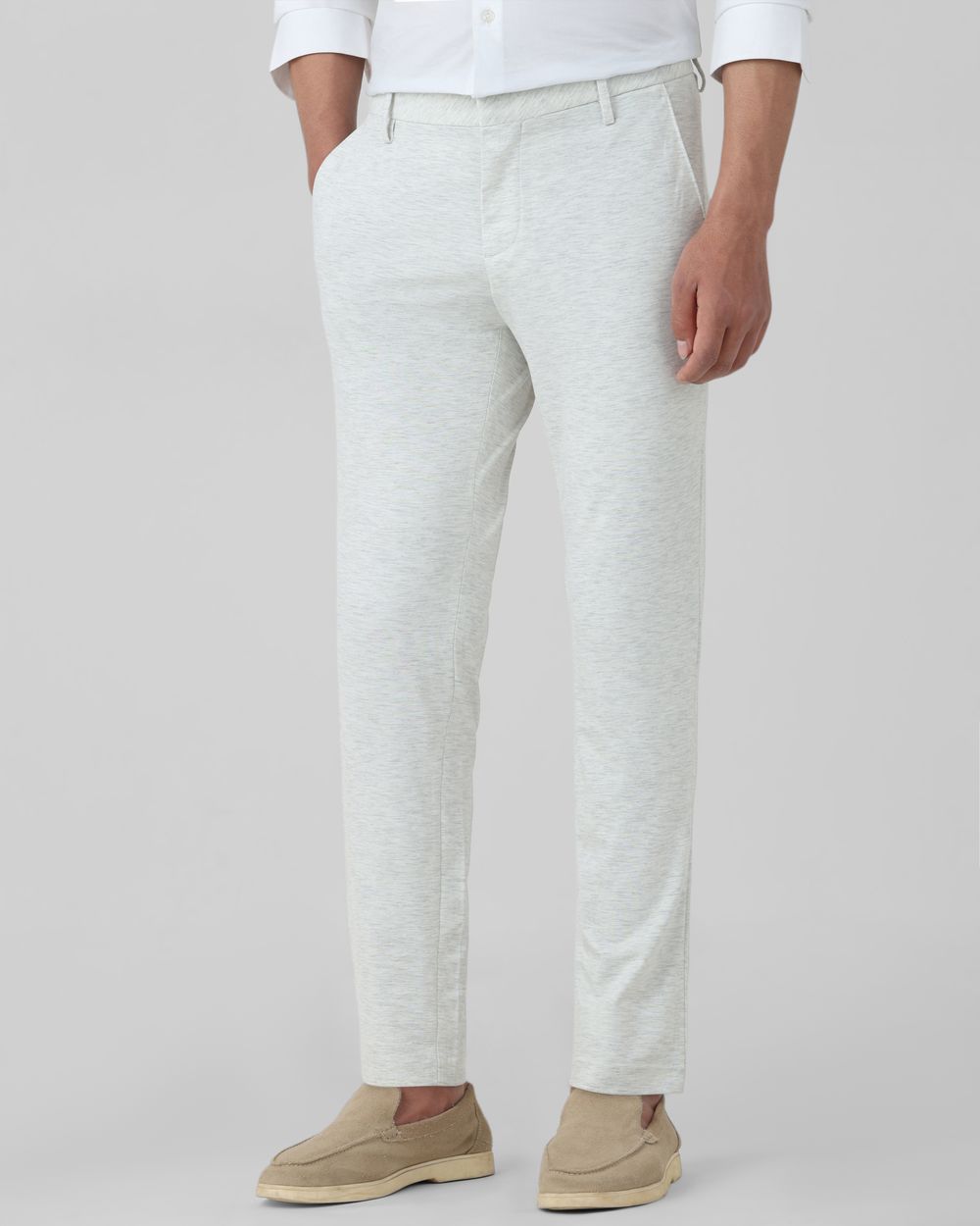 Light Grey Ankle Length Jersey Flat Front Pants