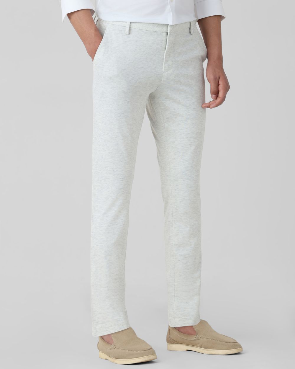 Light Grey Ankle Length Jersey Flat Front Pants