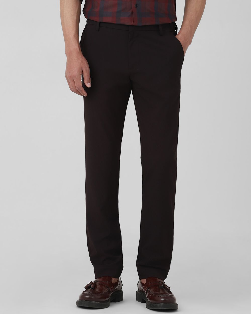 Maroon Slim Fit Stretch Flat Front Pants