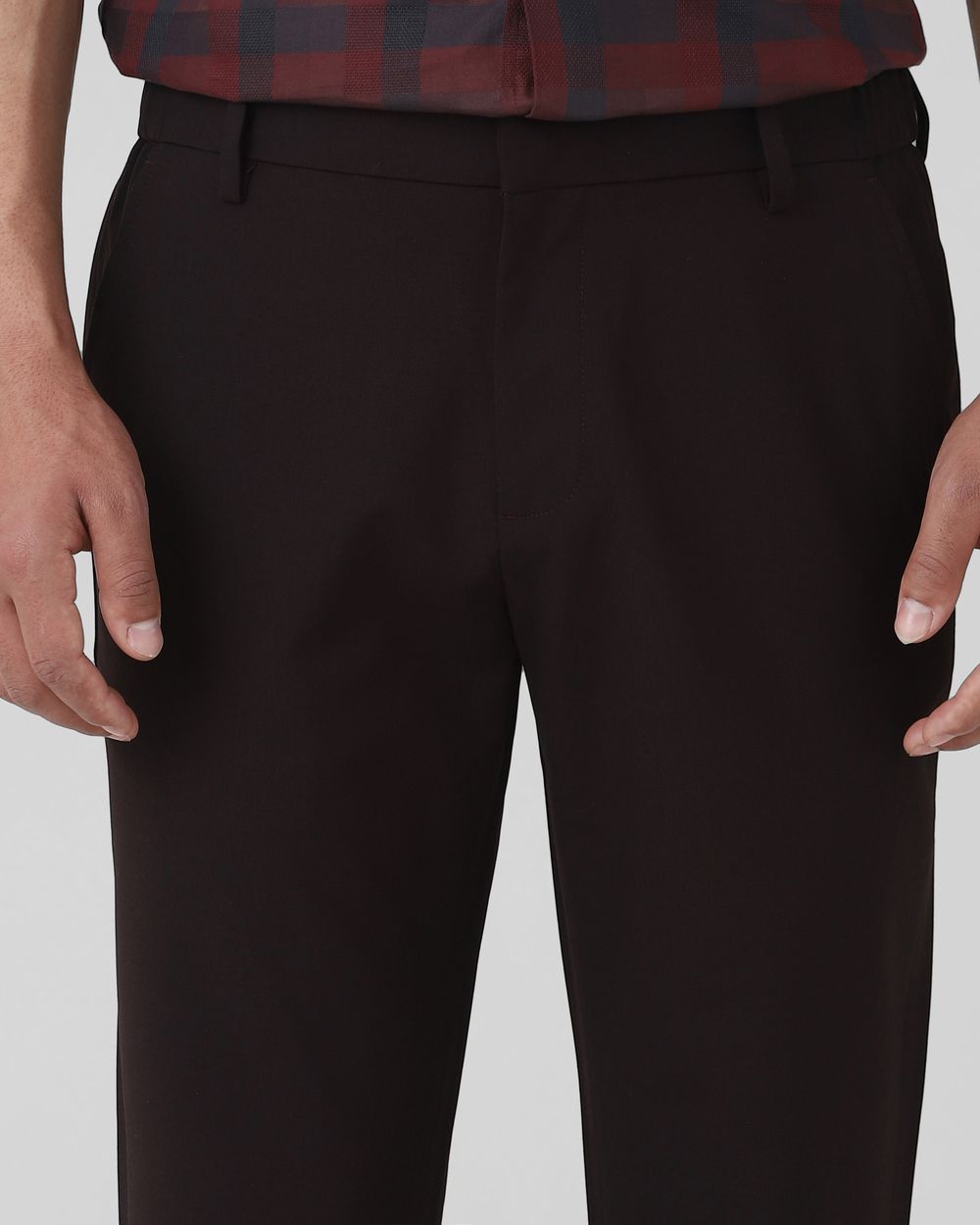 Maroon Slim Fit Stretch Flat Front Pants