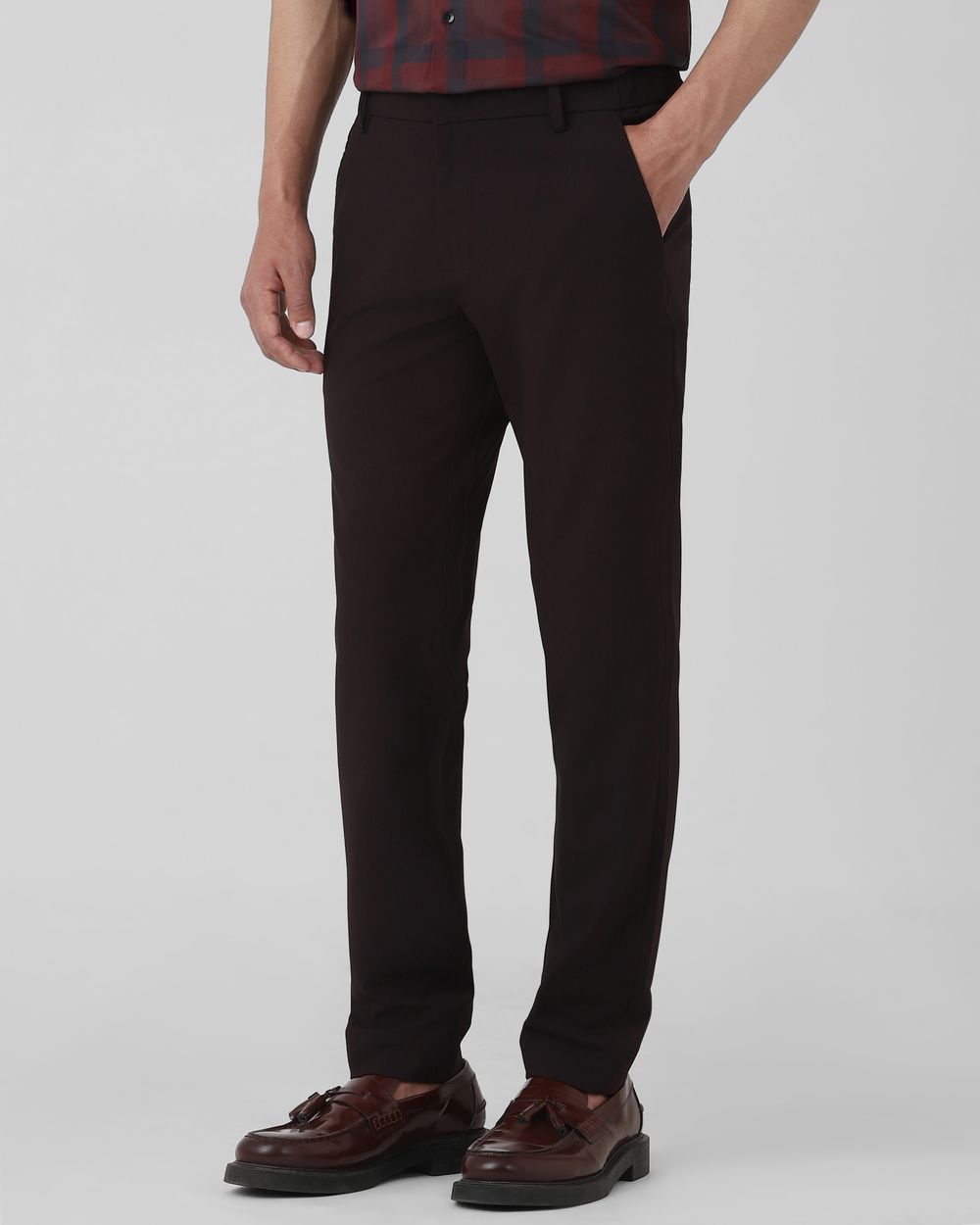 Maroon Slim Fit Stretch Flat Front Pants