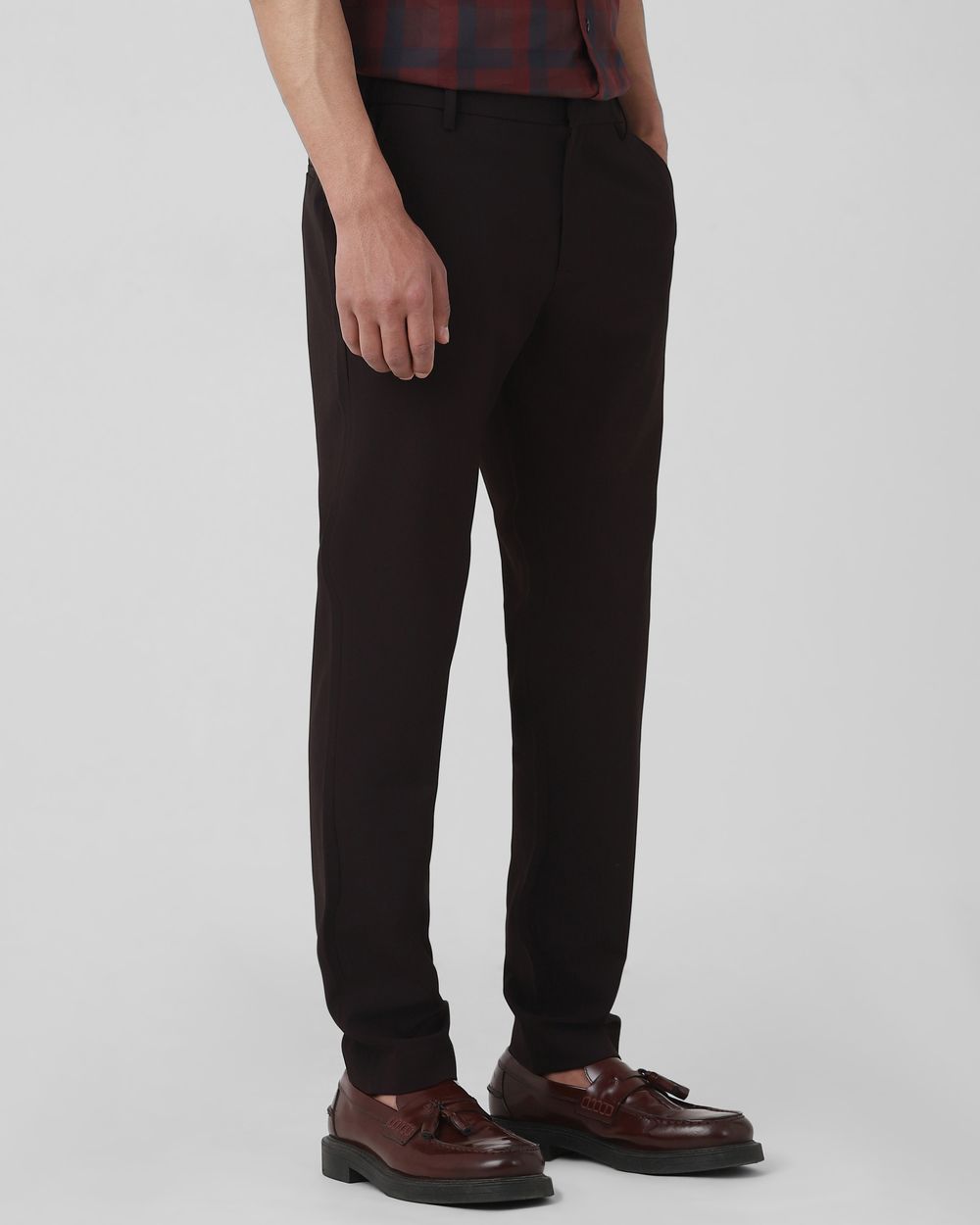 Maroon Slim Fit Stretch Flat Front Pants