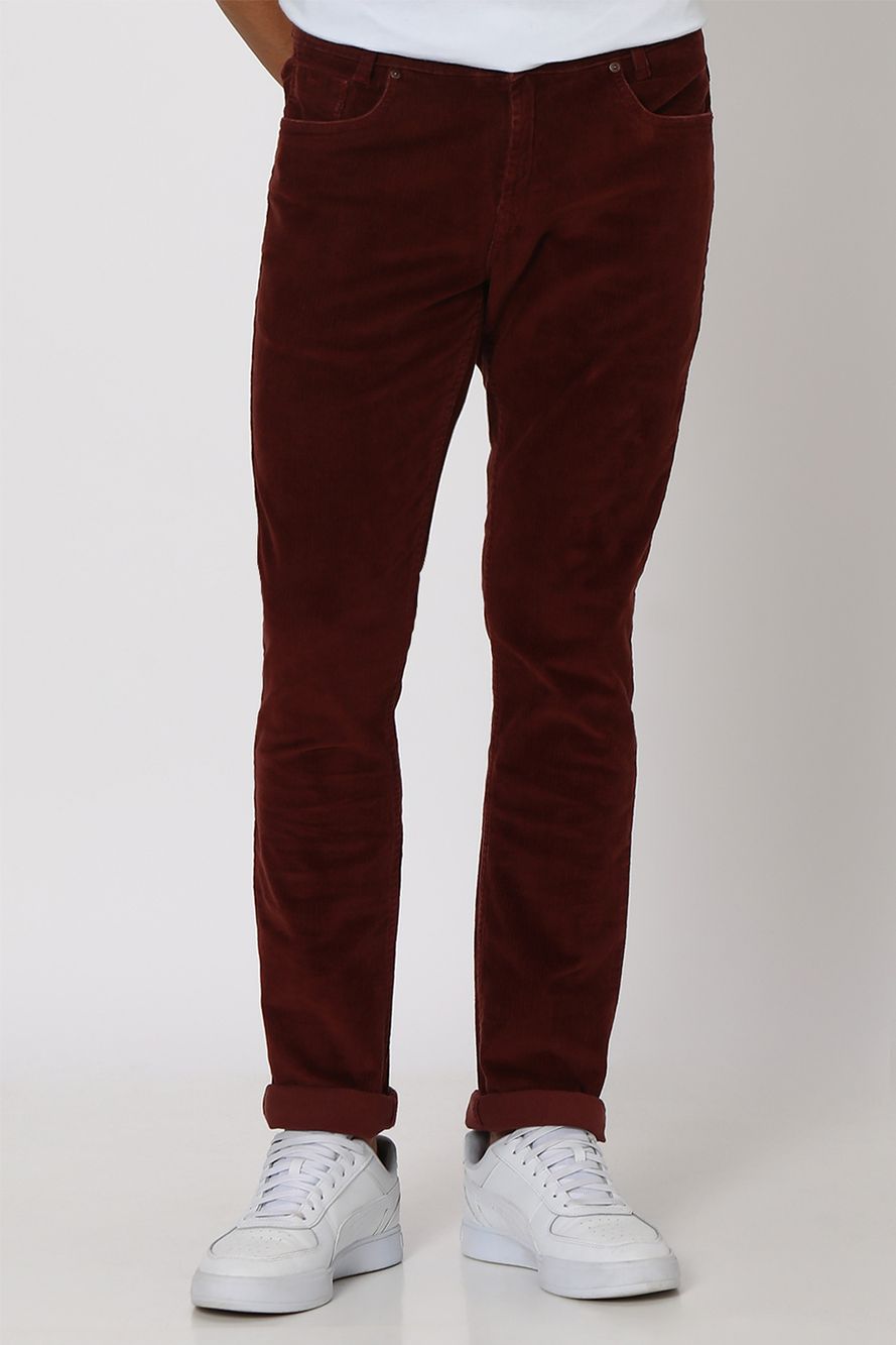 Maroon Super Slim Fit Cotton Denim