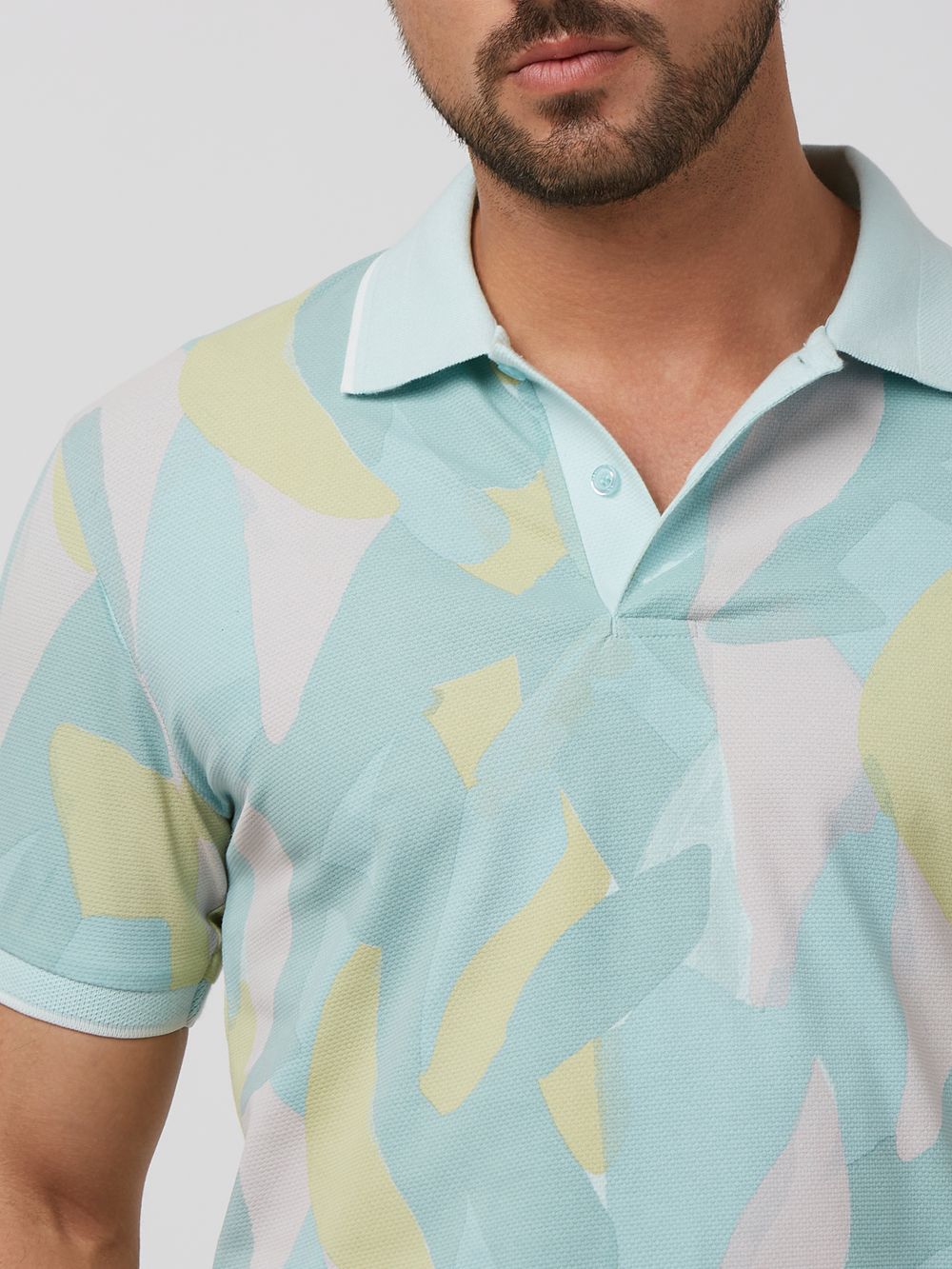 Light Green Abstract Print Slim Fit Polo