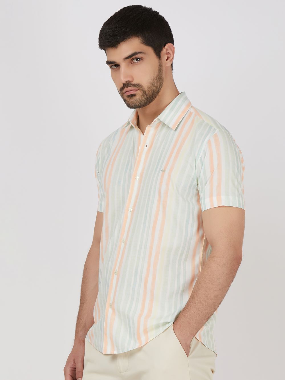 Multicolour Painted Stripe Slim Fit Casual Shirt