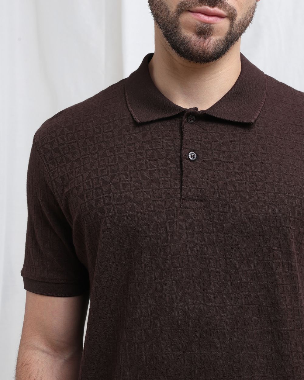 Brown Jacquard Plain Polo