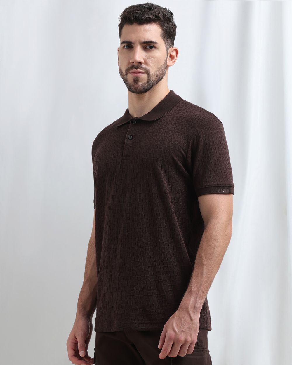 Brown Jacquard Plain Polo
