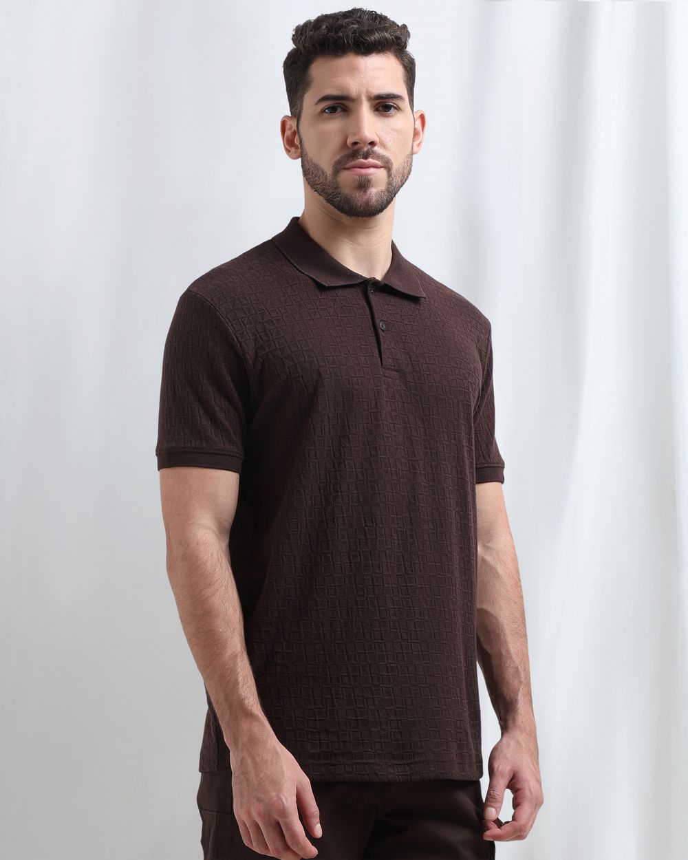 Brown Jacquard Plain Polo