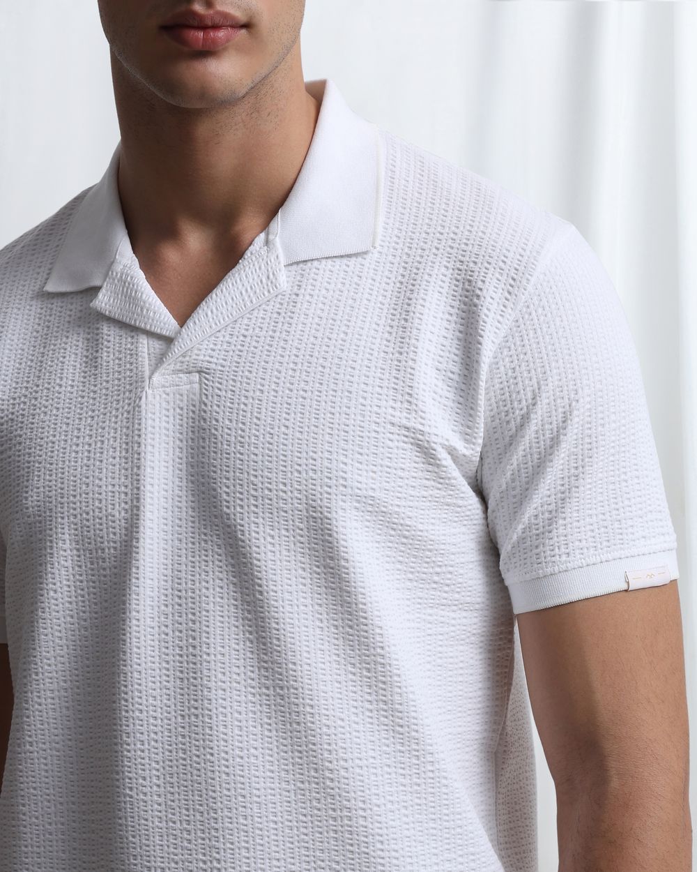 White Seersucker Knit Resort Polo
