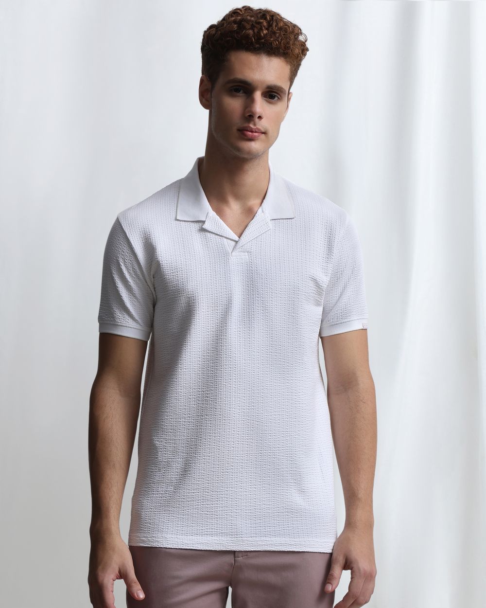 White Seersucker Knit Resort Polo