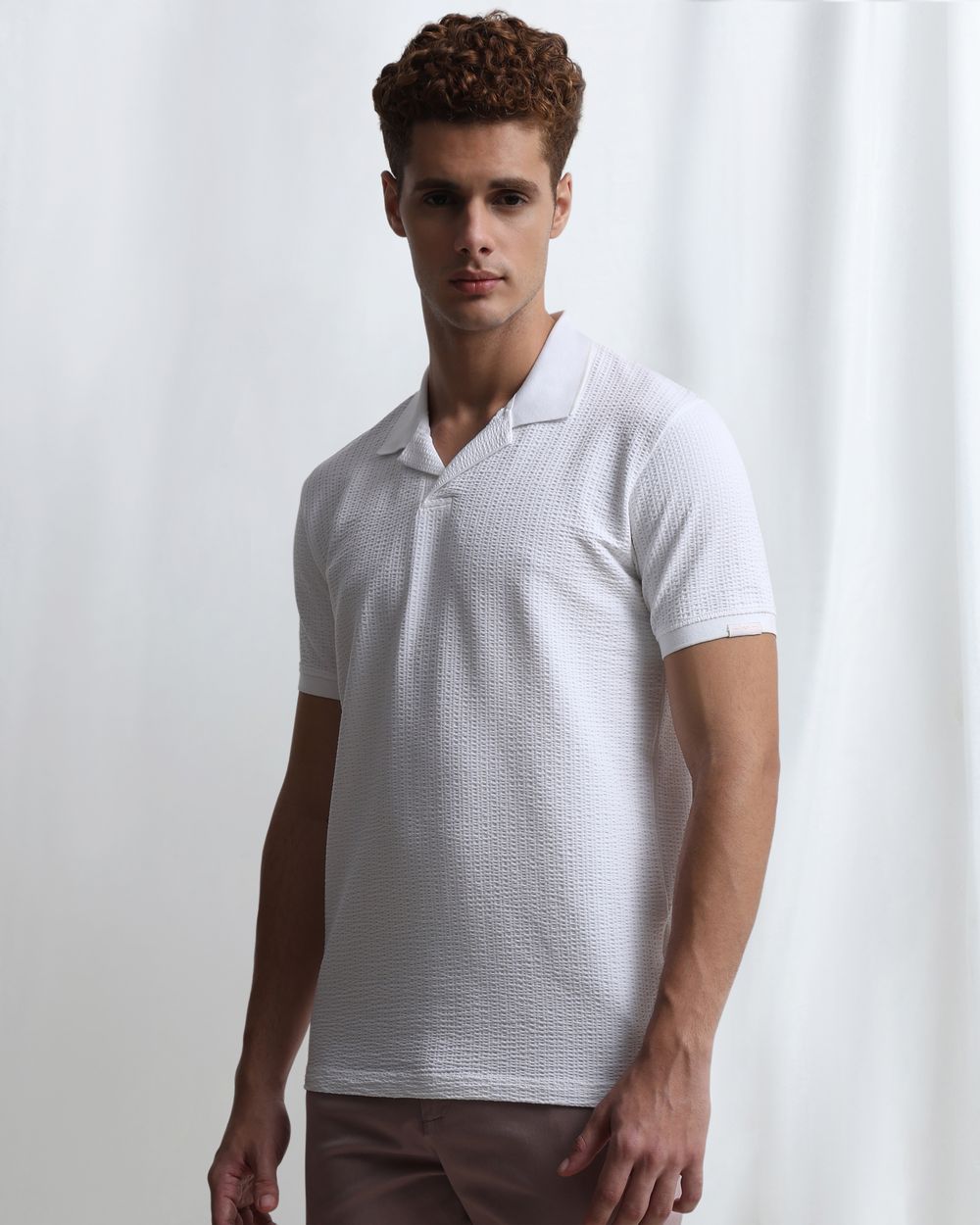 White Seersucker Knit Resort Polo