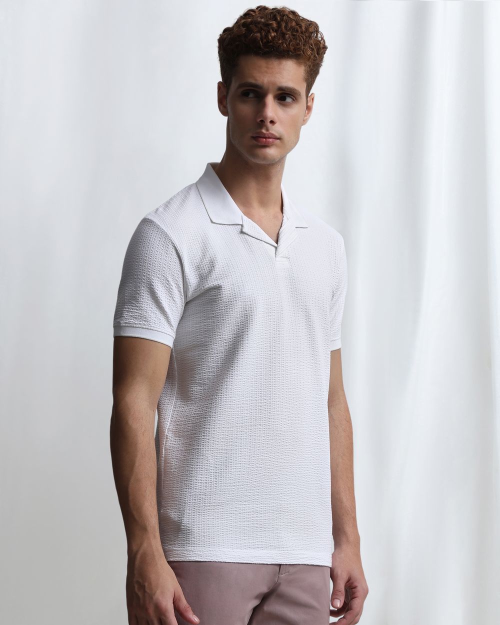 White Seersucker Knit Resort Polo