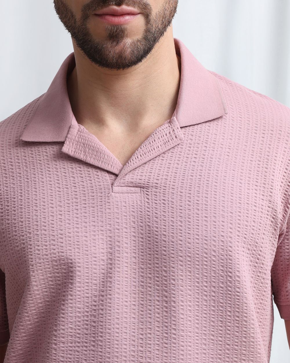 Pink Seersucker Knit Resort Polo