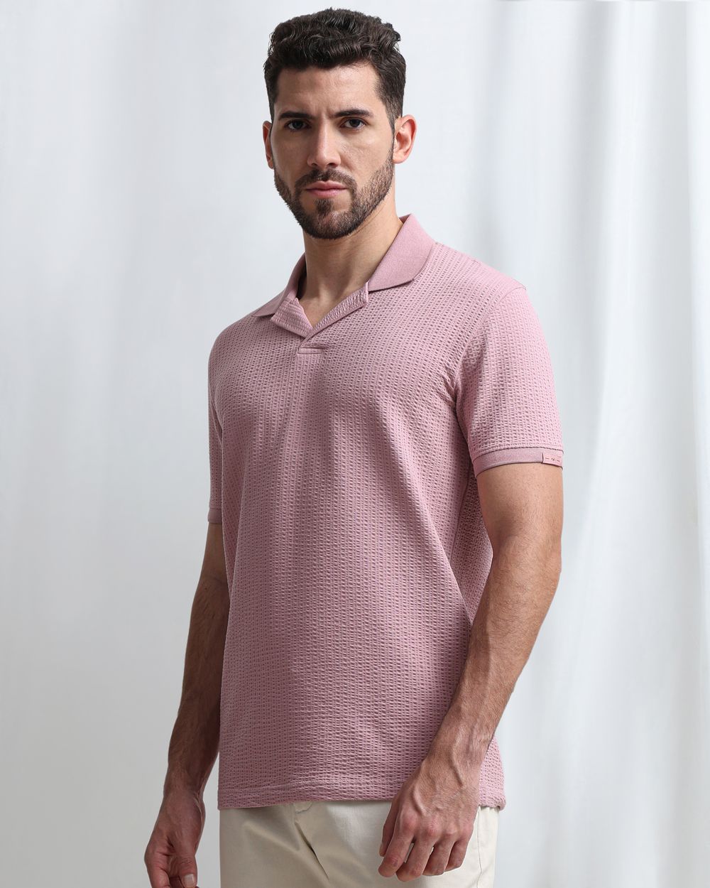 Pink Seersucker Knit Resort Polo