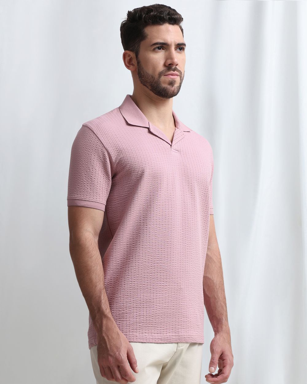 Pink Seersucker Knit Resort Polo