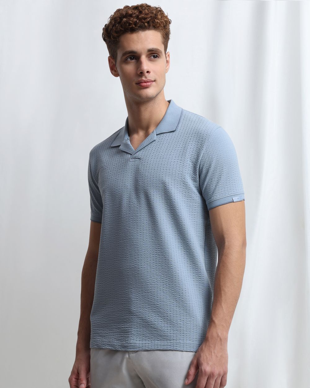Blue Seersucker Knit Resort Polo