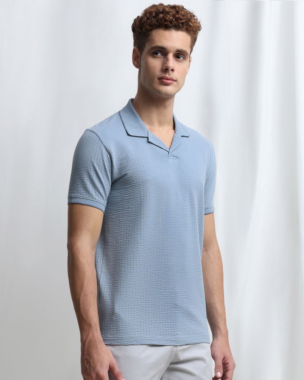 Blue Seersucker Knit Resort Polo