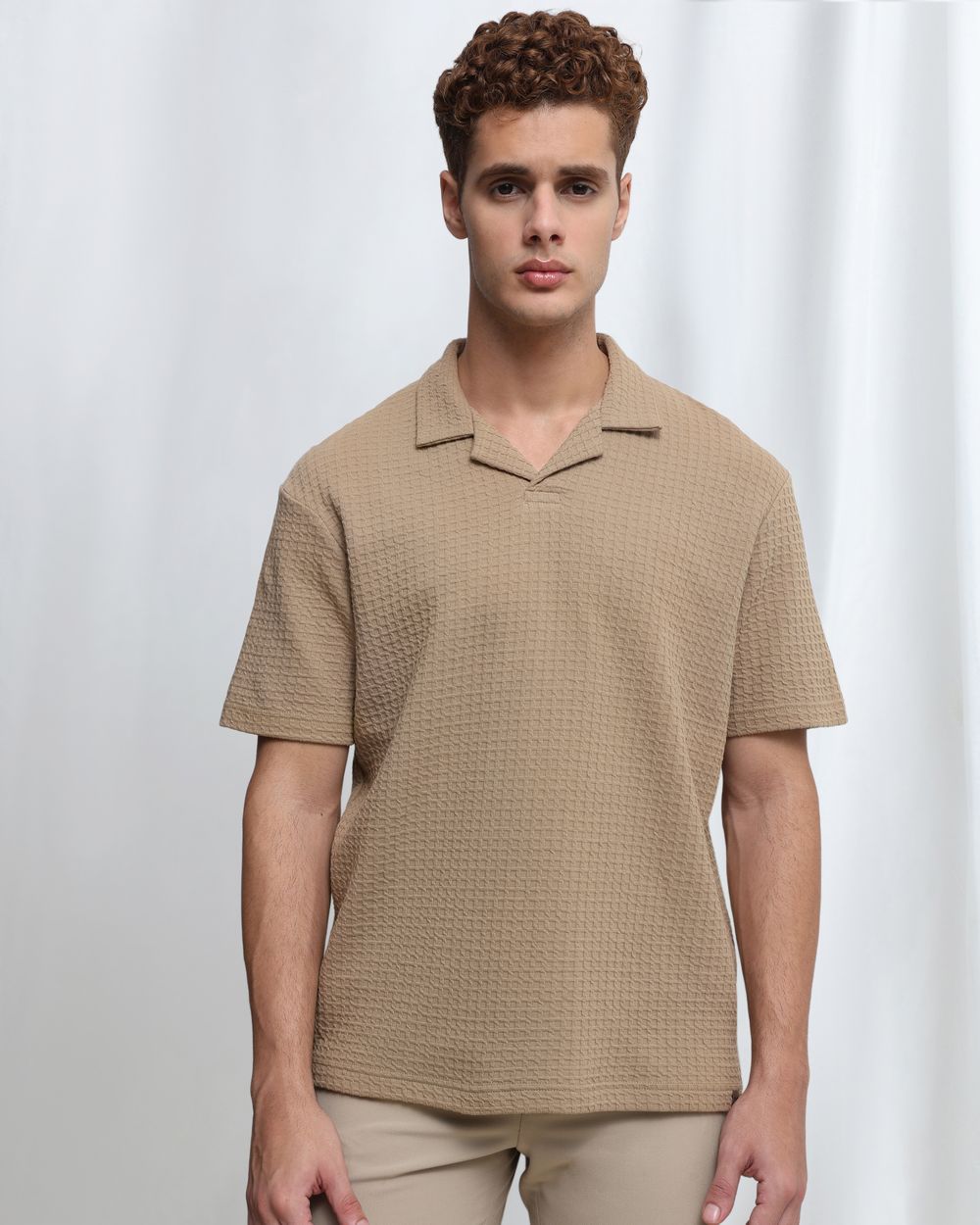 Khaki Jacquard Plain Resort Polo