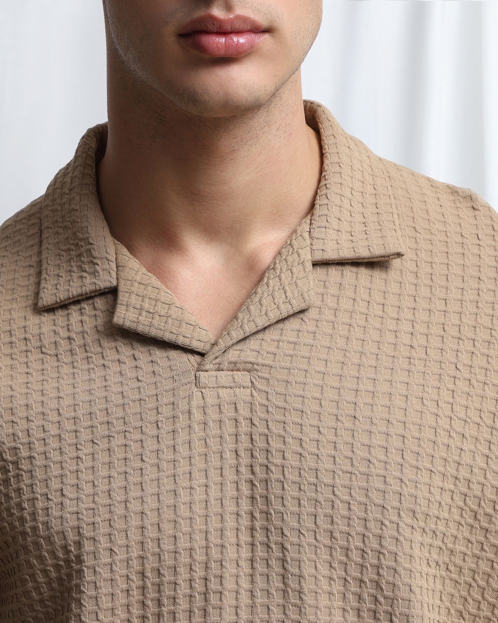 Khaki Jacquard Plain Resort Polo