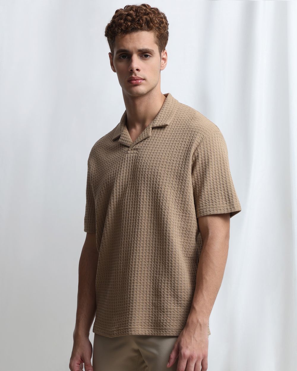 Khaki Jacquard Plain Resort Polo