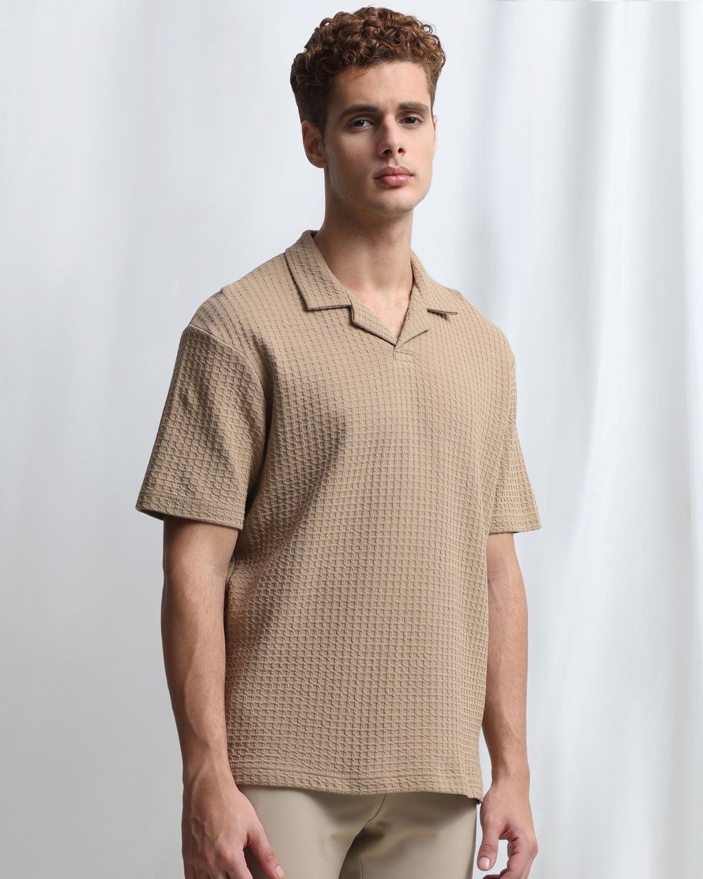 Khaki Jacquard Plain Resort Polo