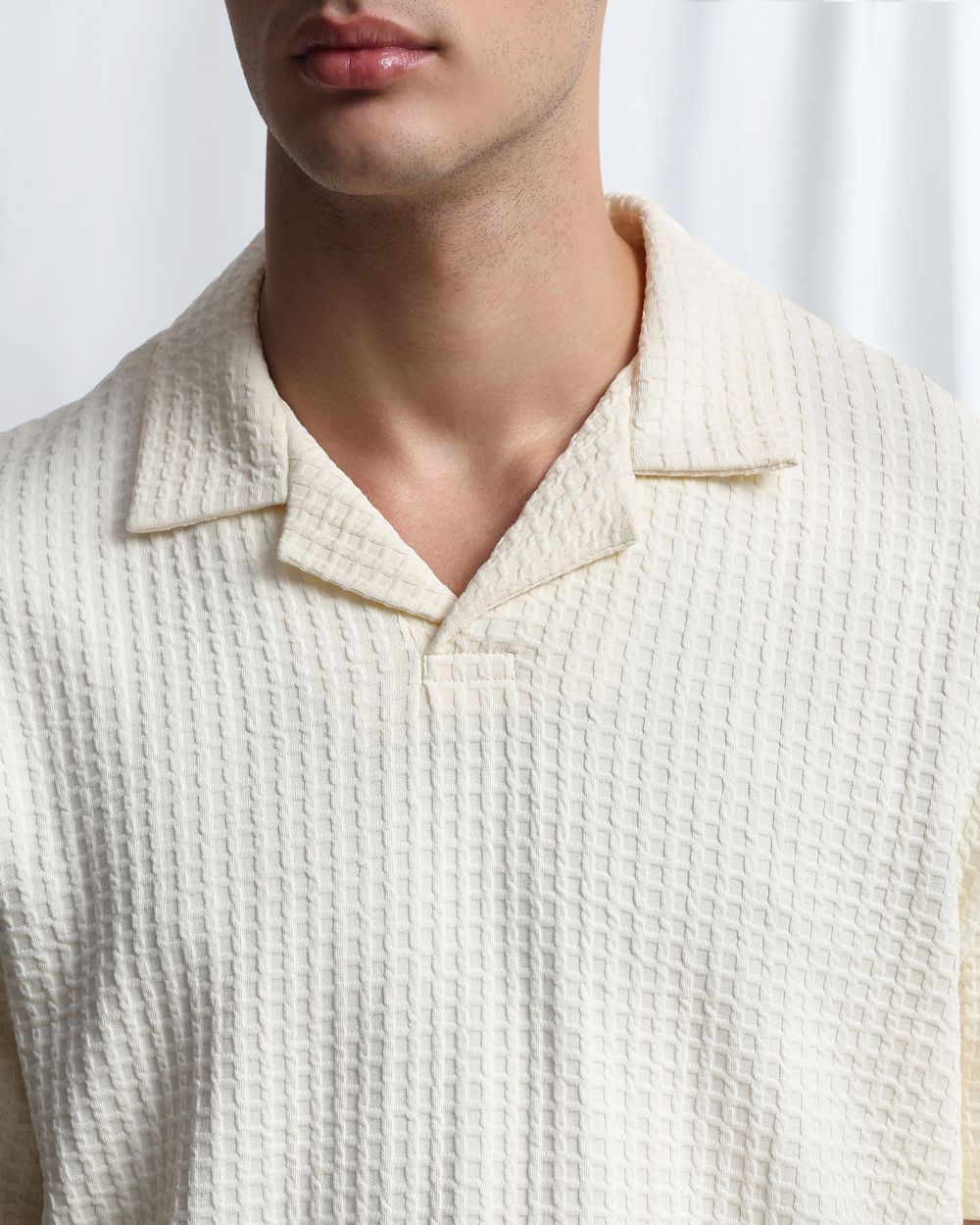 Off White Jacquard Plain Resort Polo