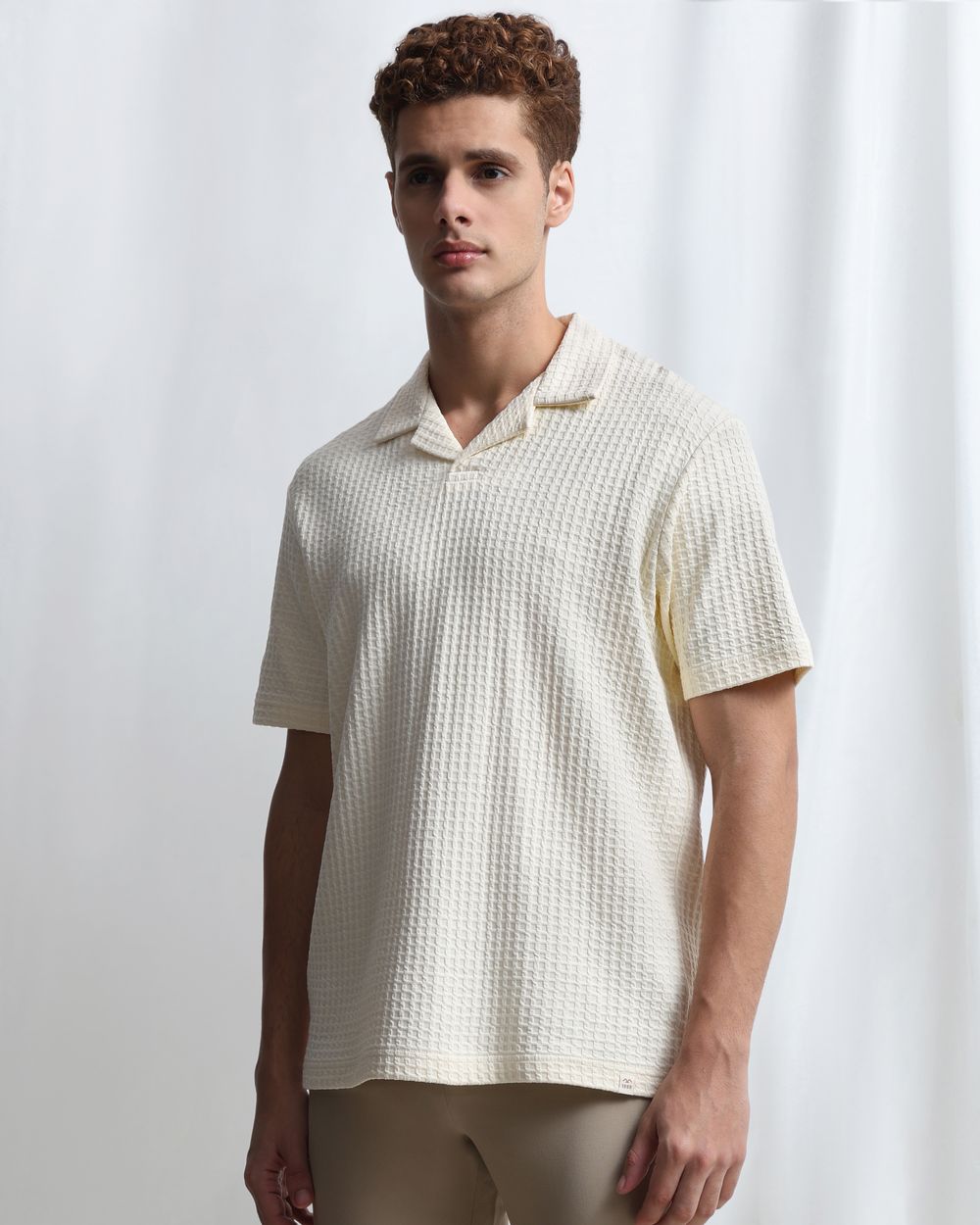 Off White Jacquard Plain Resort Polo