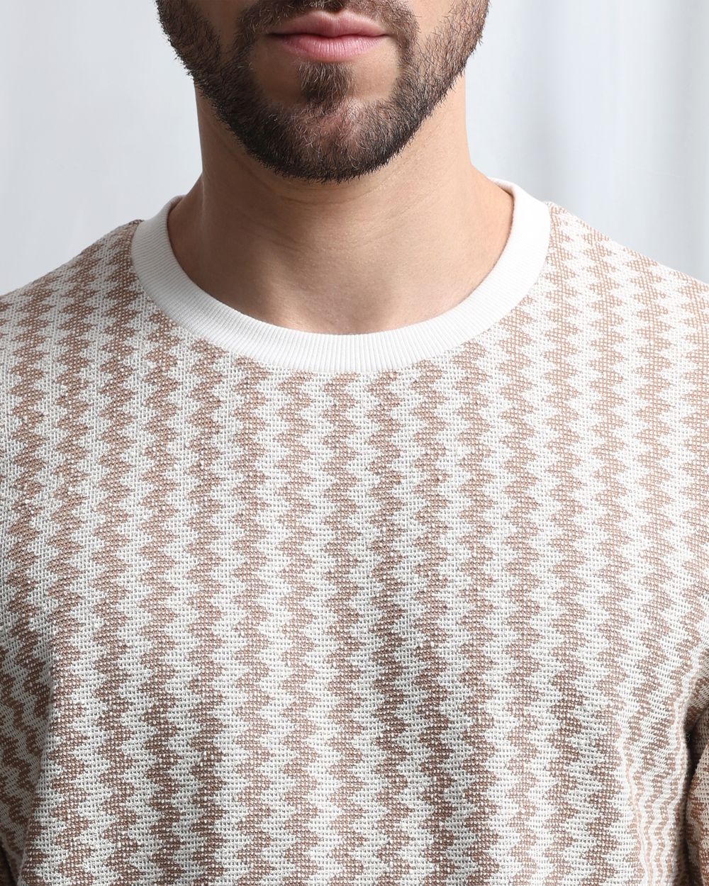 Beige Chevron Knit T-Shirt