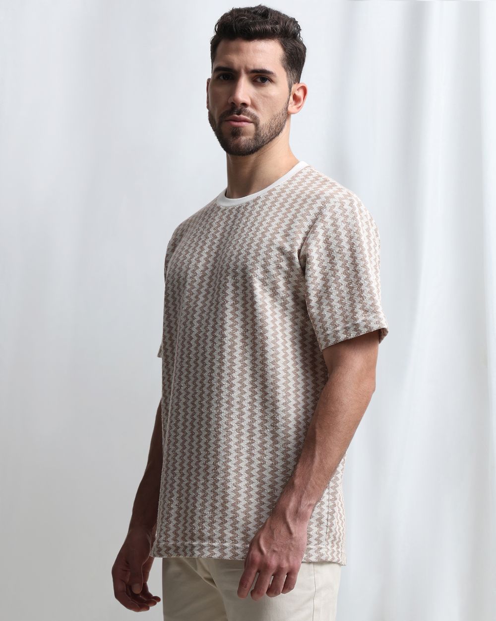 Beige Chevron Knit T-Shirt