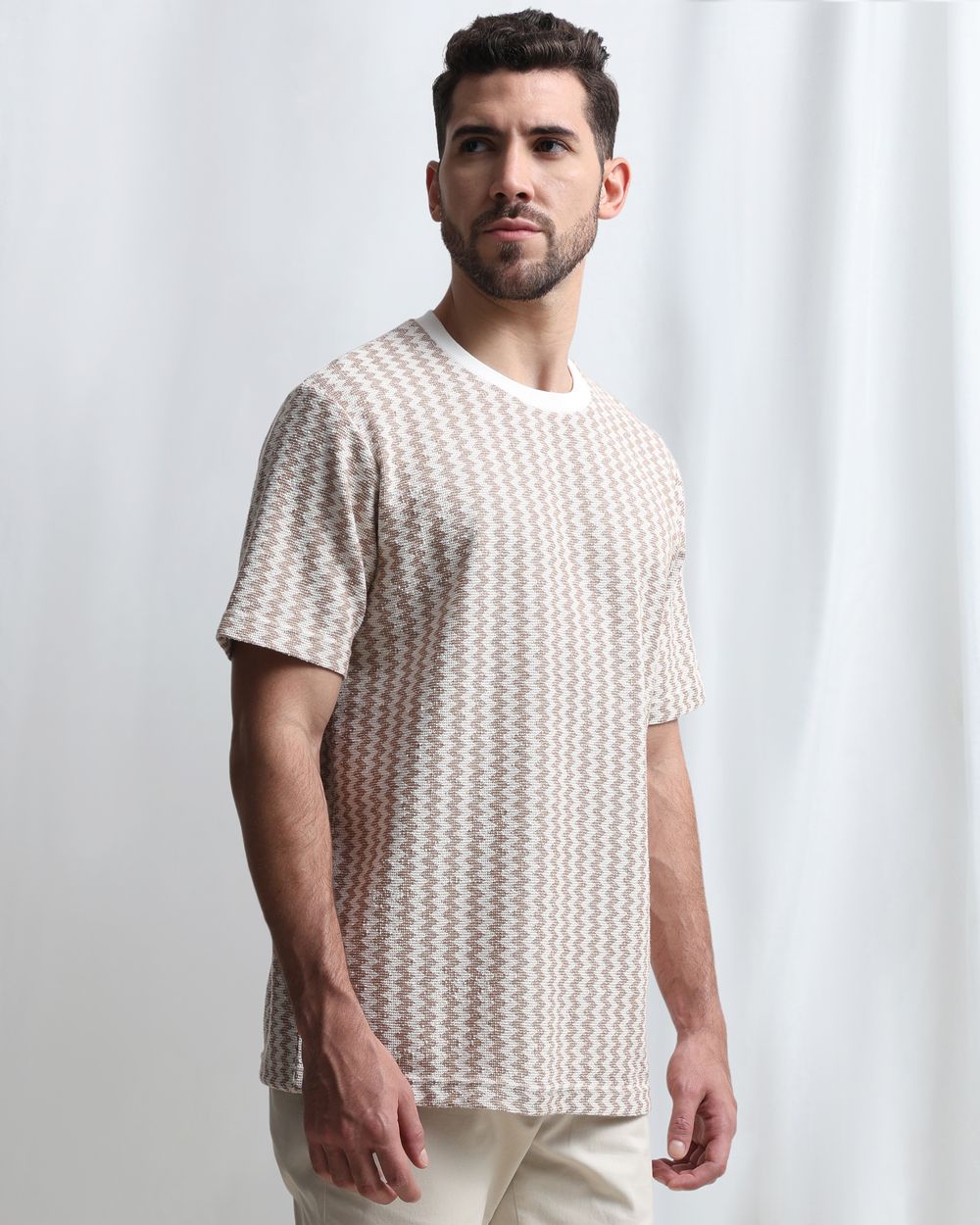 Beige Chevron Knit T-Shirt