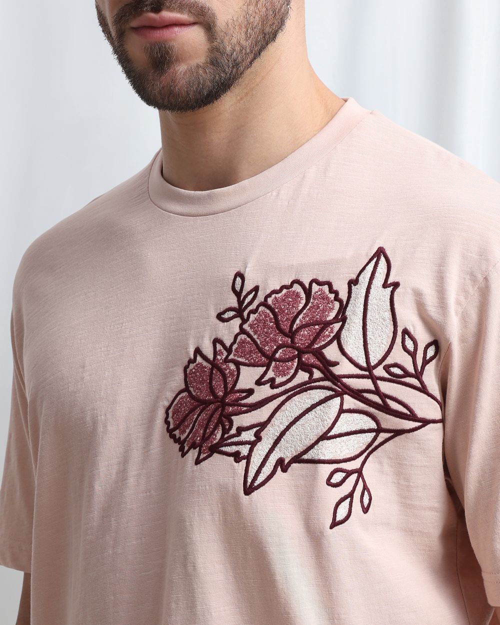 Peach Embroidered Plain T-Shirt