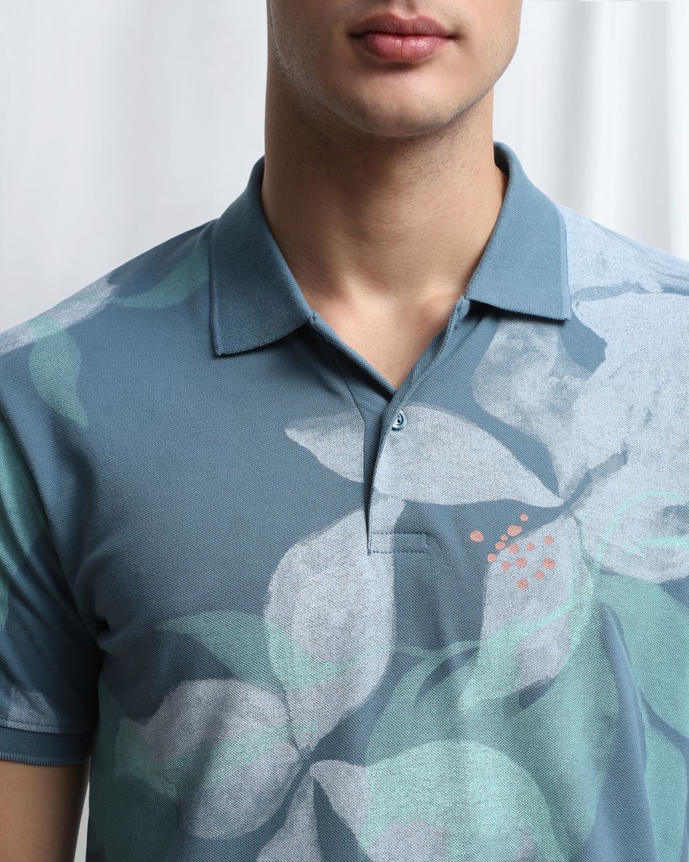 Teal Floral Print Polo