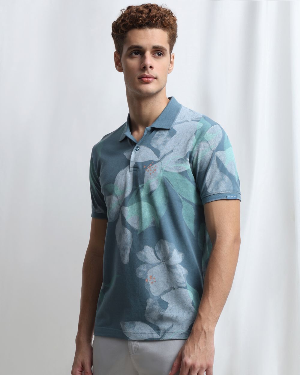 Teal Floral Print Polo