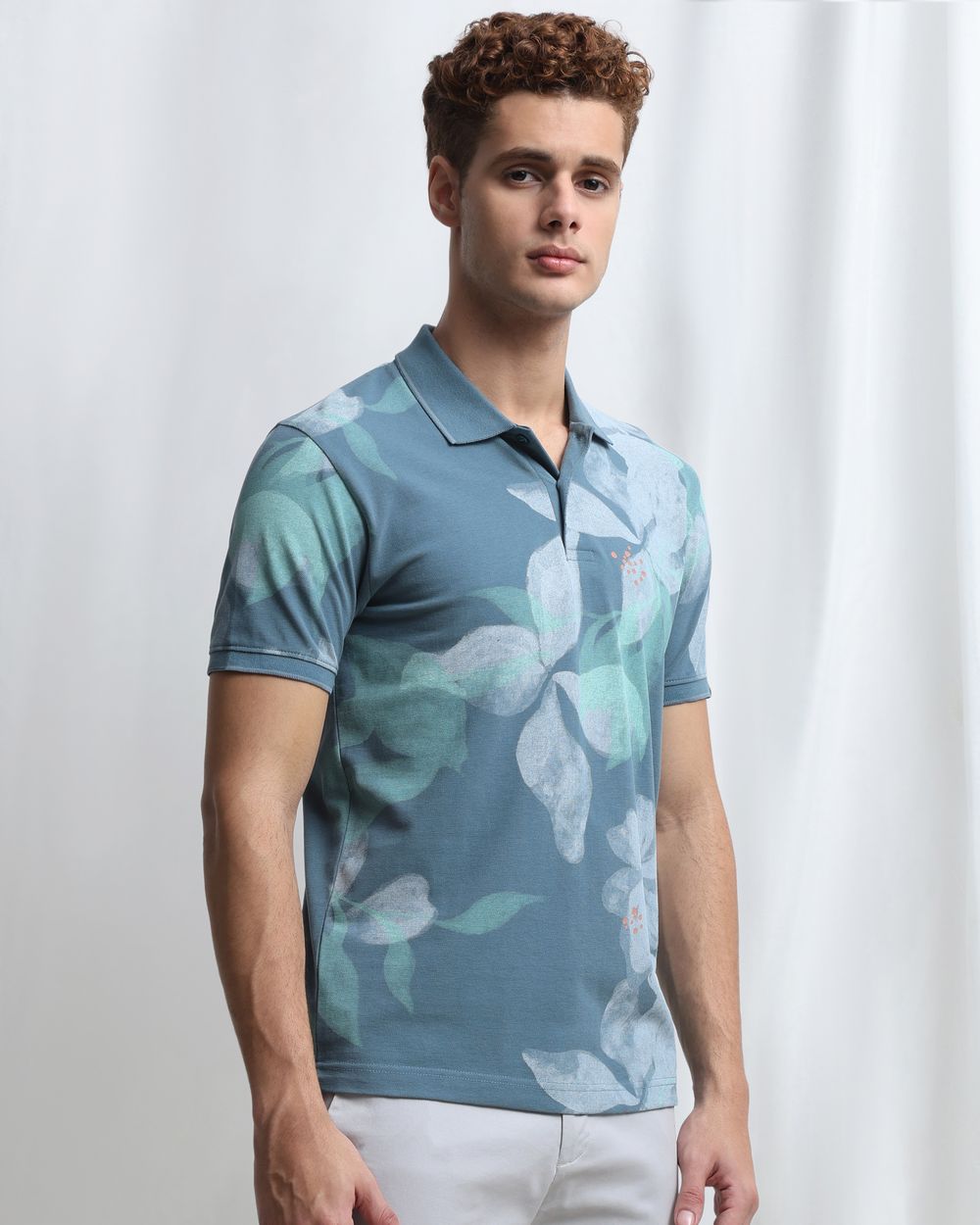 Teal Floral Print Polo