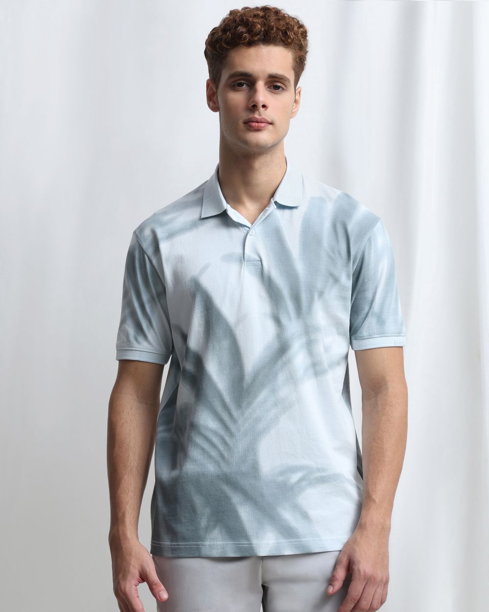 Light Blue Abstract Print Polo