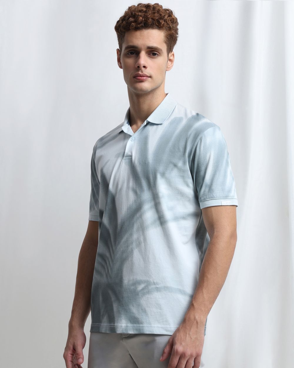 Light Blue Abstract Print Polo