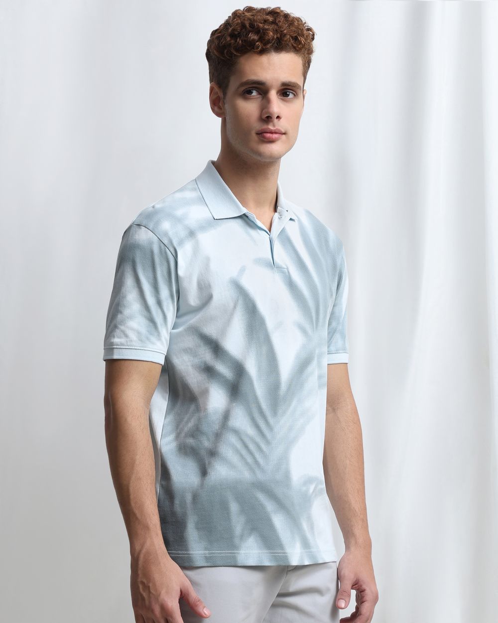Light Blue Abstract Print Polo