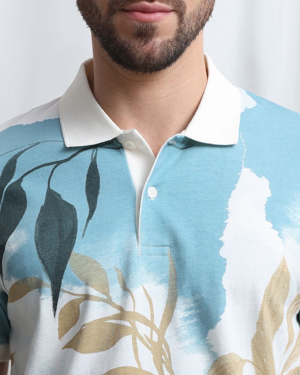 Light Blue Leaf Print Polo