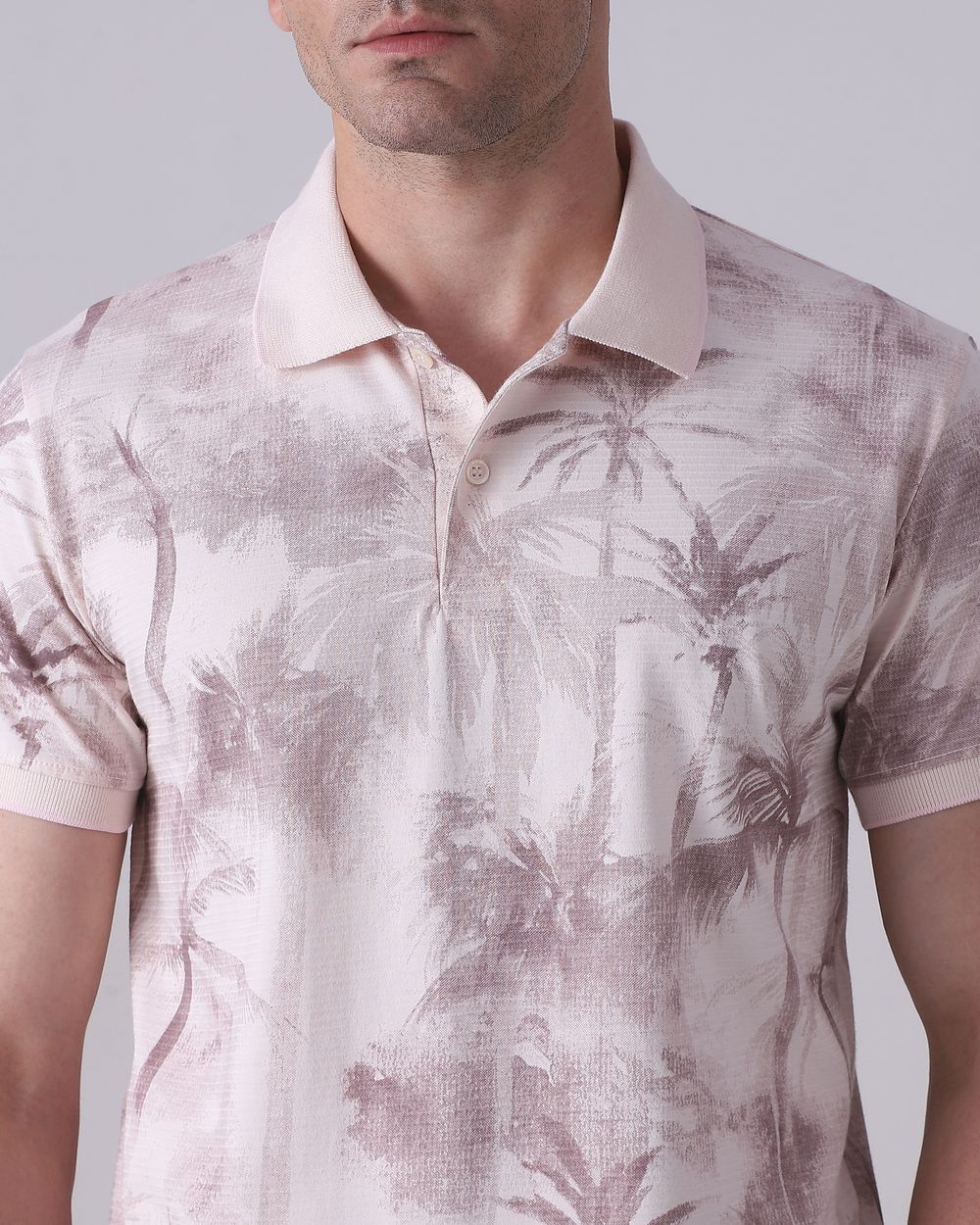 Pastel Pink Foliage Print Polo