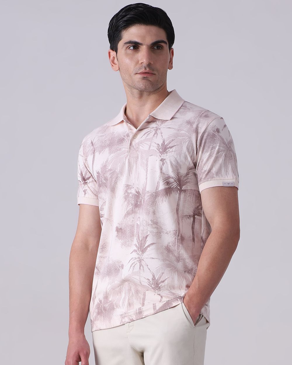 Pastel Pink Foliage Print Polo