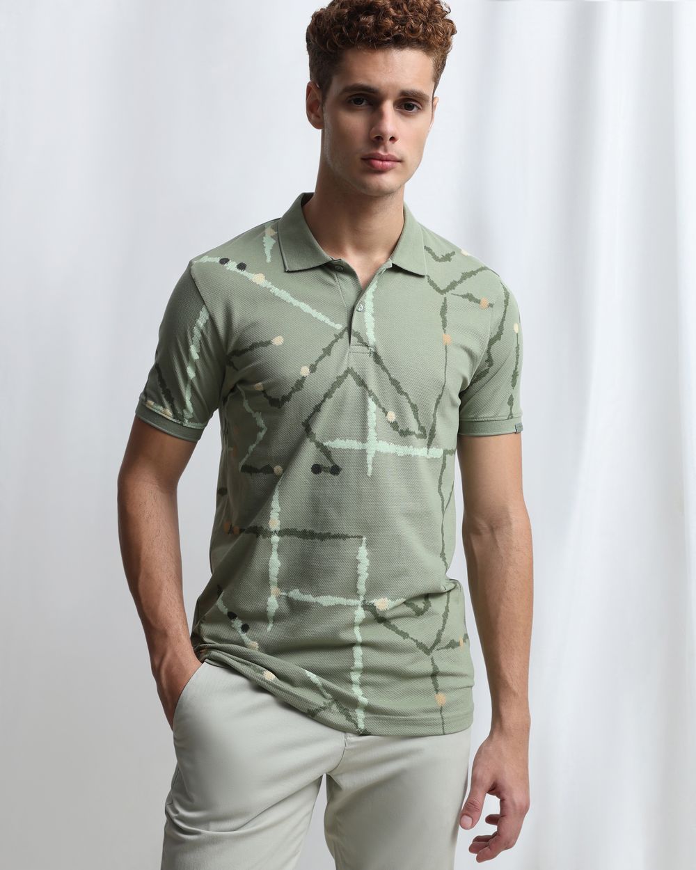 Green Abstract Print Polo