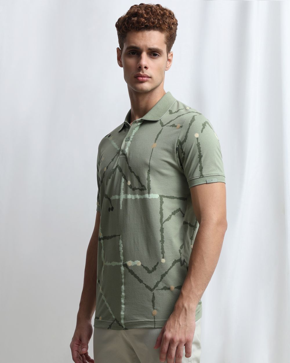 Green Abstract Print Polo