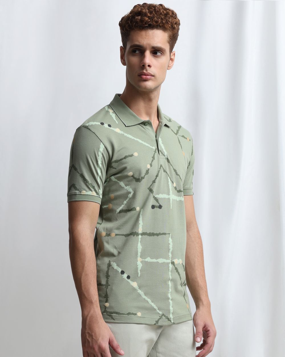 Green Abstract Print Polo