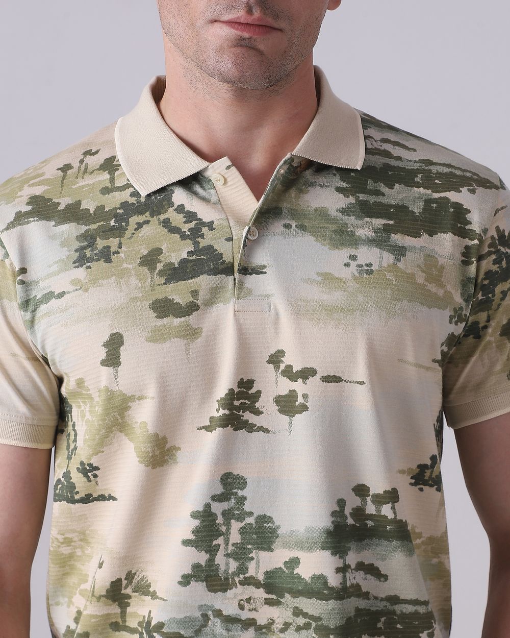 Beige Abstract Print Polo